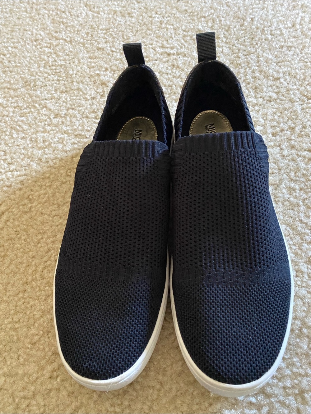 Michael Kors Black Knit Slip-On Loafers with White Sole